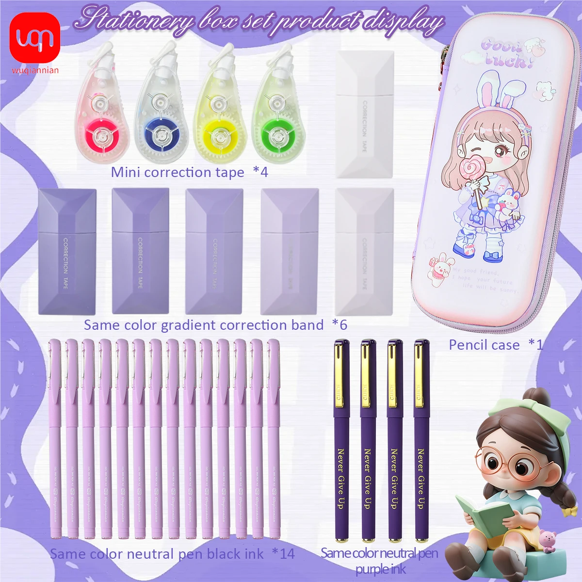 

5-in-1 Stationery Set Primary School Student Learning Gift Ballpoint Pen Correction With Birthday Gift Learning Stationery Set