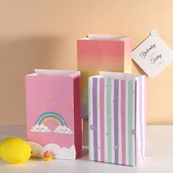 10pcs Rainbow Gift Bag Graduation Lovely White Kraft Paper Square Bottom Bag Holiday Packaging