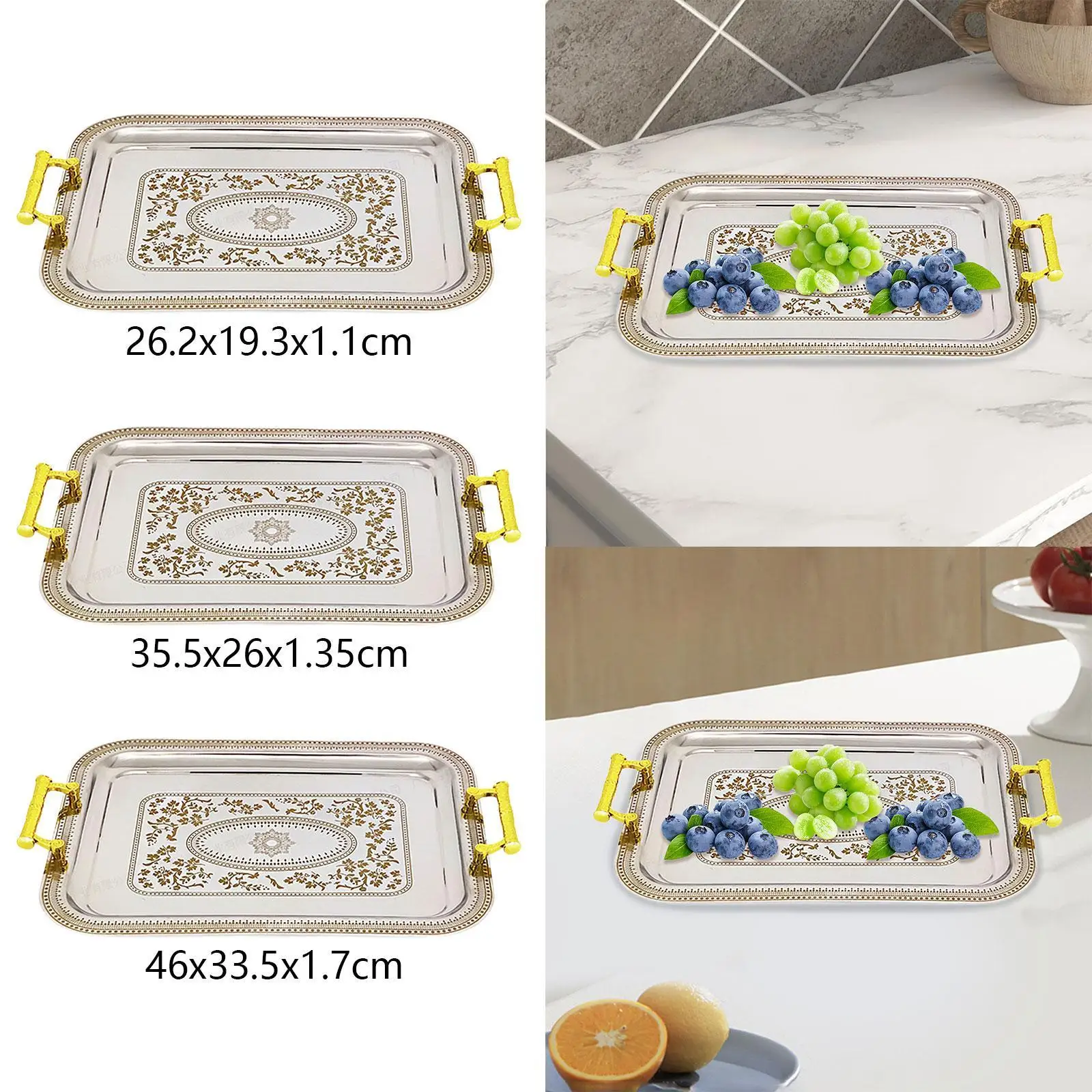 Rectangle Serving Tray Vintage Design Floral Print Elegant Jewelry Tray Food Tray for Cafes Kitchen Home Dressing Room Dresser