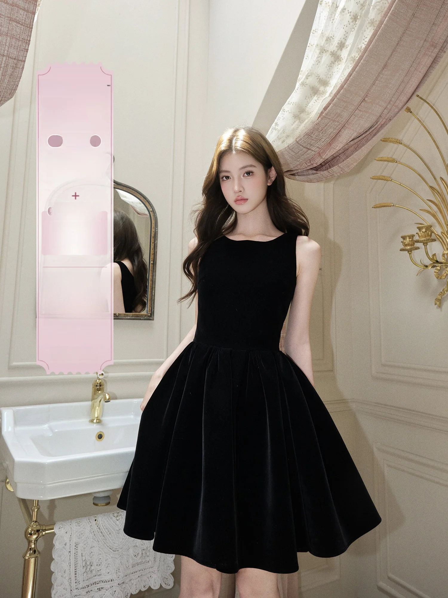 

Элегантное черное бархатное платье-жилет для женщин с пышной юбкой А-силуэта, французским дизайном талии и U-образным вырезом без рукавов