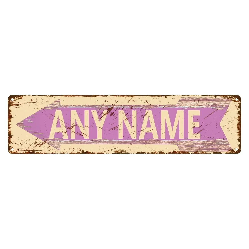 CIFbuy [2D Flat] Custom Vintage Light Purple Beige Arrow Metal Sign,Personalized Name Text Wall Decor (Only For Decoration)