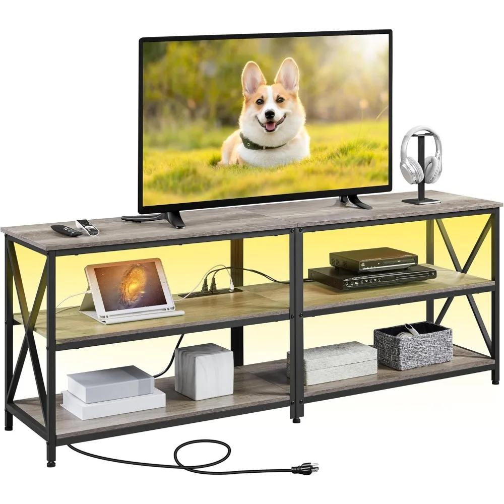 

TV Stand with Power Outlet for 70 Inch TV, 3 Tiers TV Storage Cabinet, Entertainment Center with Charging Station for Living Ro