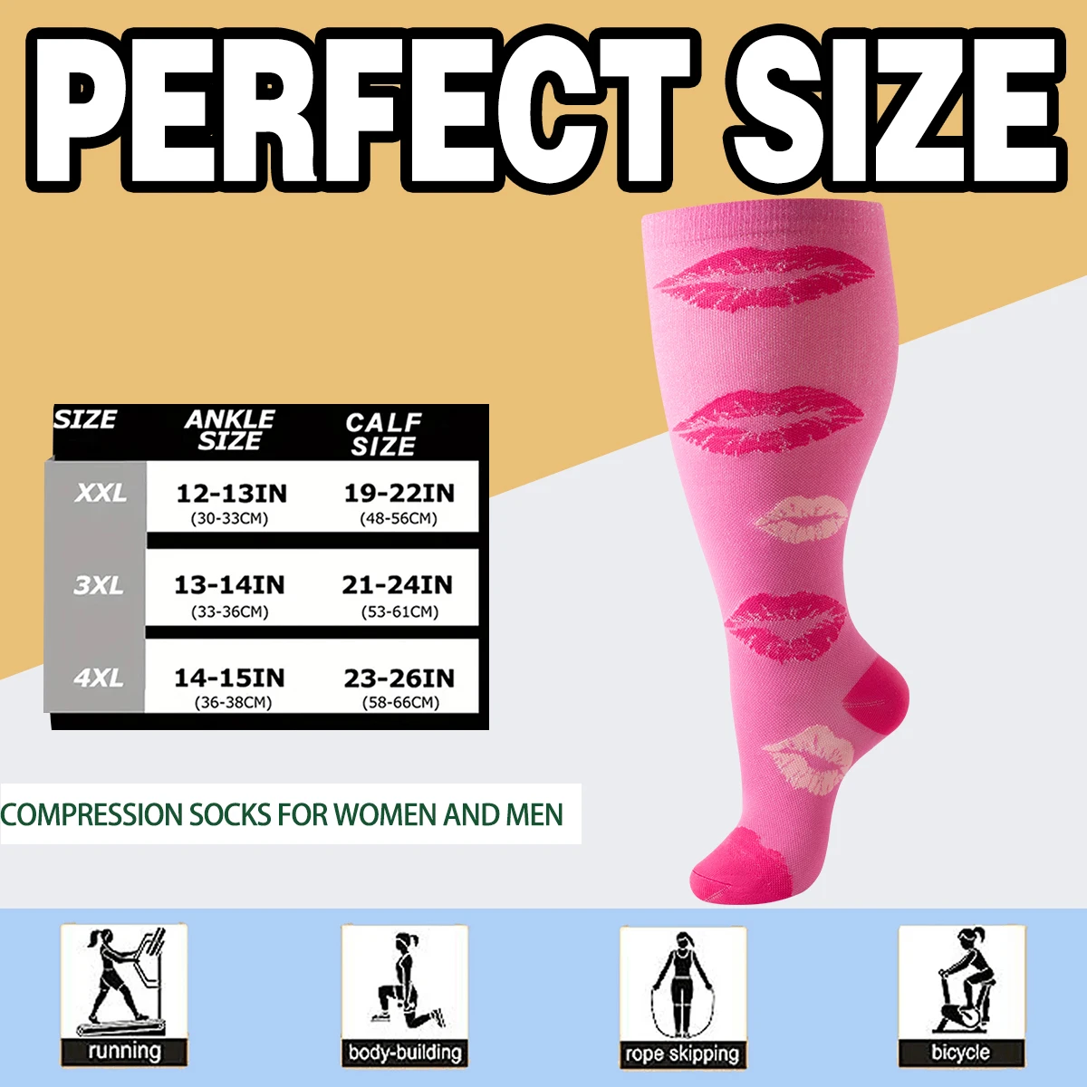 2XL 3XL 4XL جوارب ضغط 3 أزواج تشغيل الرياضة ممرضة جوارب ضغط للنساء الشفاه الجوارب هدية عيد الحب عيد الأم