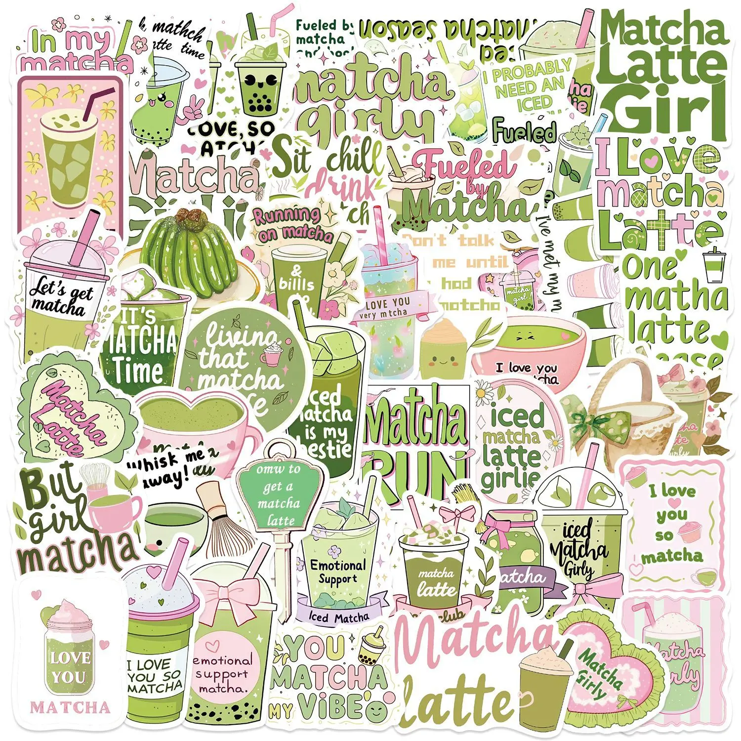 50/100PCS Matcha Girl Aesthetic Doodle Stickers, Cartoon Kawaii Decals for Phone Stationery Scooter Guitar Notebook