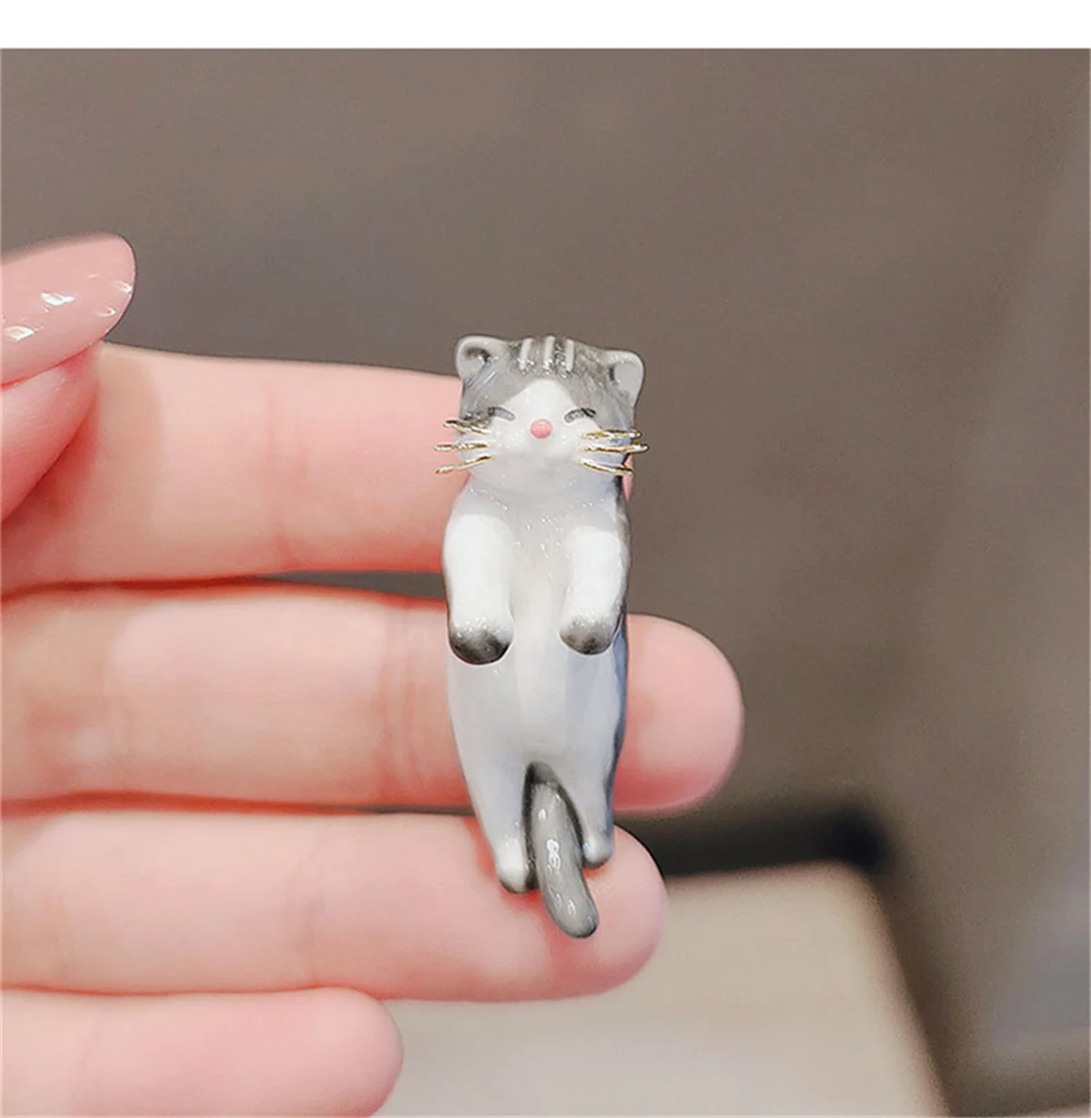 Rinhoo Cartoon Full Rhinestone Cat Brooch For Women Cute Cherry Blossom Long Tail Kitten Enamel Pins Small Animal Badge Jewelry