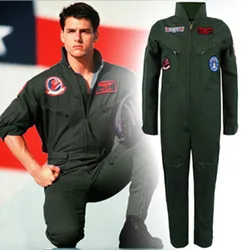 Top Gun Movie Cosplay American Airforce Uniform Halloween Costumes for Men Kids Adult Army Green Pilot Jumpsuit Astronaut