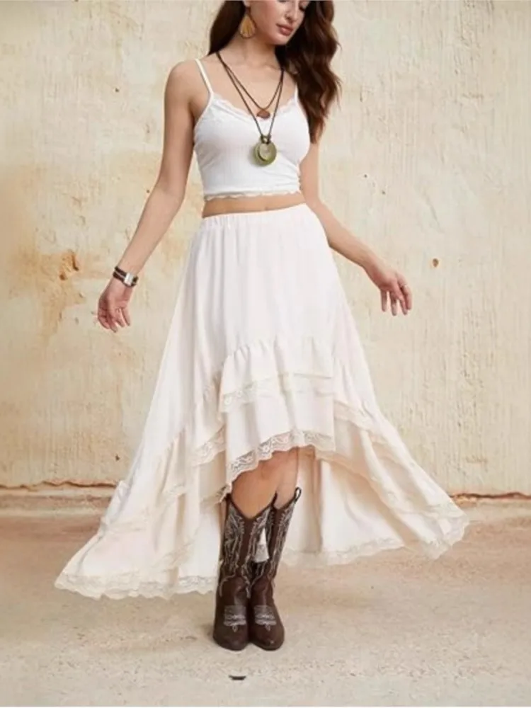 خمر منقوشة المرقعة انظر من خلال تنورة دانتيل المرأة موضة مريحة عادية غير النظامية الطبقات ألف خط التنانير الشارع الشهير جديد