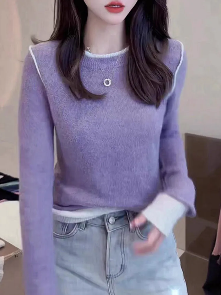 

Faionable Casual Long Sve round Ne Base irt Удобный женский топ Sli Age-Defng Корейская трикотажная футболка