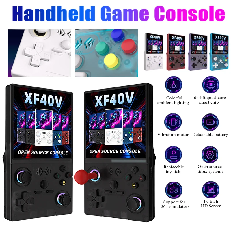 

XF40V Ретро портативная игровая консоль с Wi-Fi онлайн-мультиплеер Linux 4,0-дюймовый экран 64G/128G Портативный карманный плеер для видеоигр