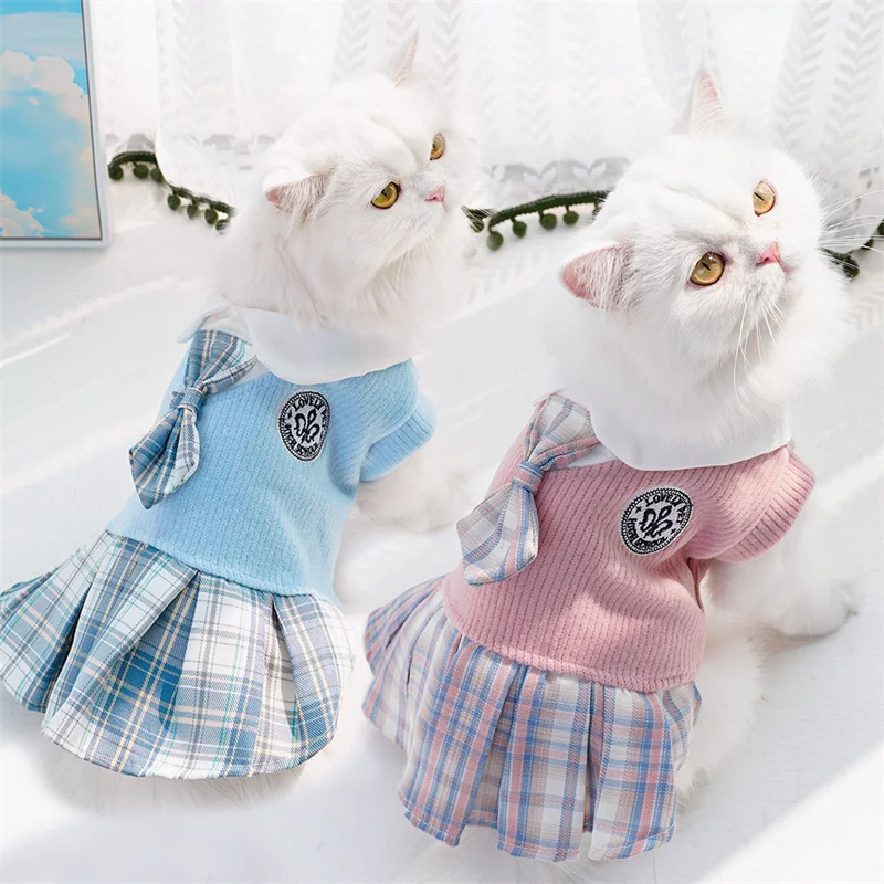 College Style Cute Pet Clothing Dog Dress for Small Dogs Cats Plaid Skirt Spring Clothes Cat Chihuahua Teddy Yorkshire Costume