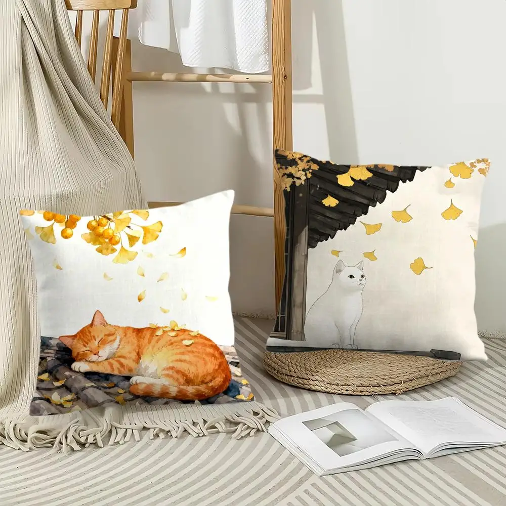 Autumn cats Cushion Cover Soft Plush Throw Pillow Cover | Double-Sided Decorative Cushion Case | Sofa Bedroom Home Decor
