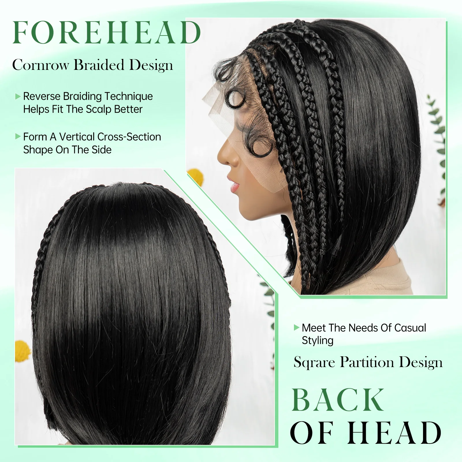 الاصطناعية كورنو شعر مستعار مضفر مستقيم 13x4 الدانتيل الباروكة الأمامية مع تصميم تقسيم شعر الطفل مع مضفر للنساء السود