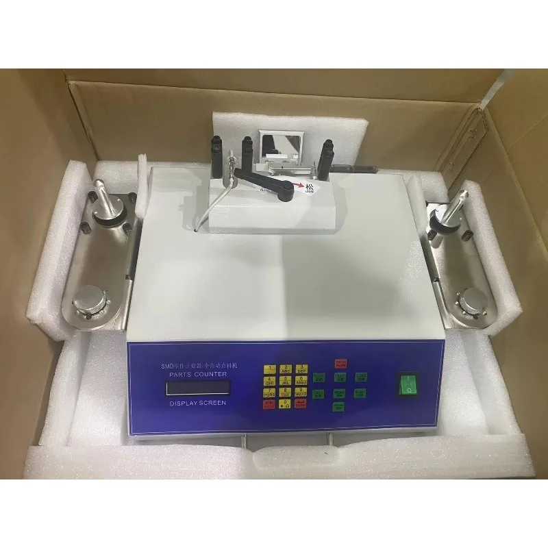 Smart electronic component counters for bulk and roll material counting with barcode scanners and printers