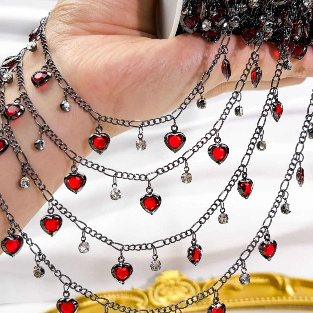 0.5m/1m Gun Black Red Rhinestone Pendant Copper Chain Dark Series Chain DIY Necklace Costume Jewelry Craft Making Accessories