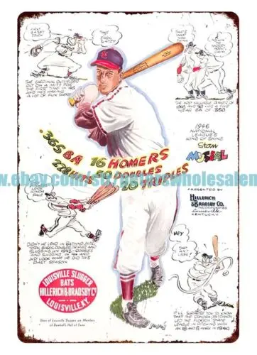 1947 STAN MUSIAL LOUISVILLE SLUGGER baseball metal tin sign home decor accents