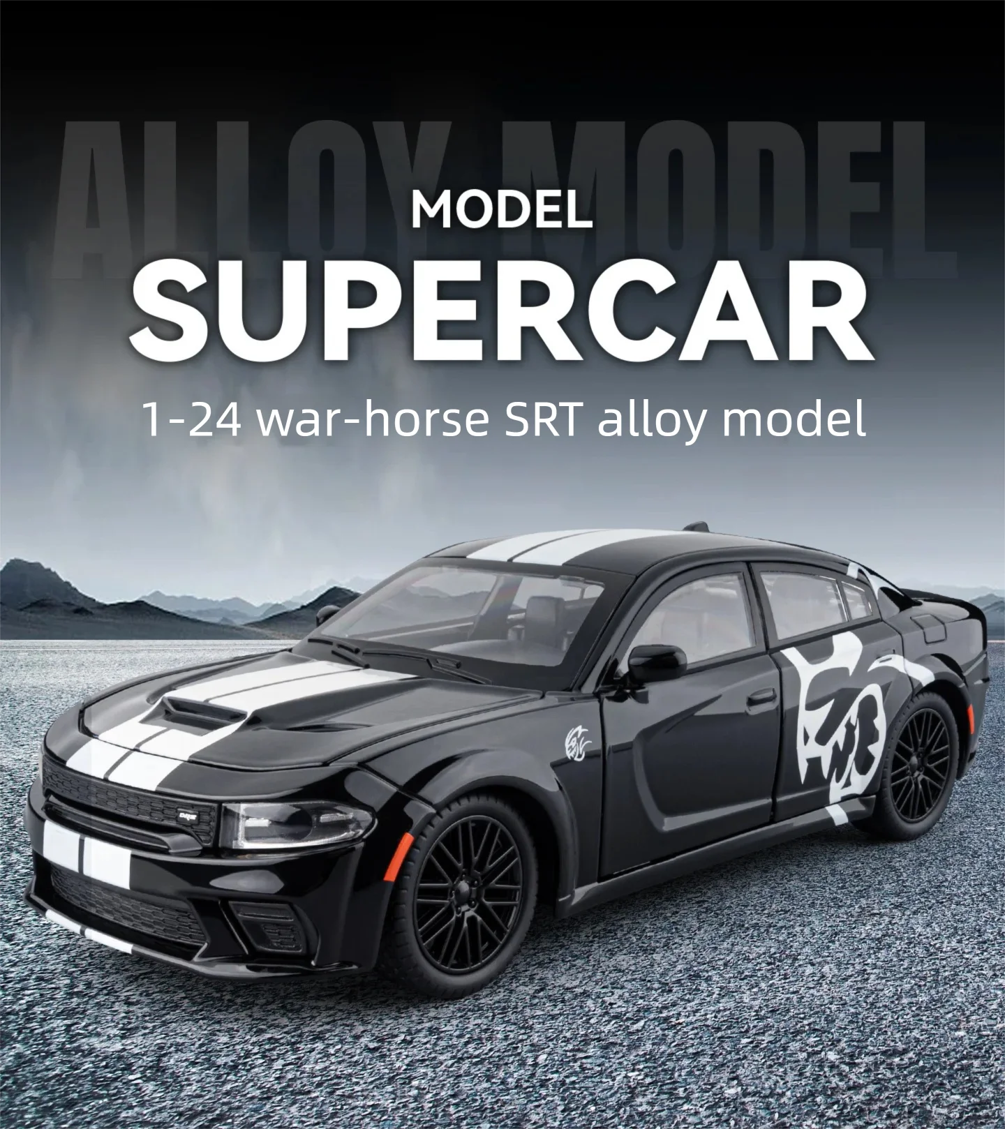 1:24 Warhorse SRT Alloy Sports Car Model Diecast Muscle Racing Vehicles Car Model Simulation Sound Home Decoration Supercar Gift