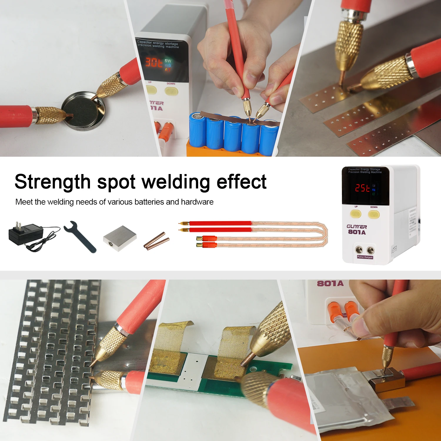 

Portable Spot Welder Energy Storage Capacitor Mobile Phone Battery Welding Machine Semi-automatic Welding Tool Glitter 801A Pen
