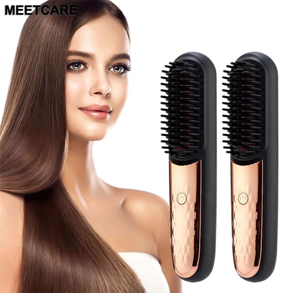 

Negative Ion Hair Straightening Comb Wireless USB Charging Curly and Straighten Hair Dual-Use Ceramic Heating Hair Straightener