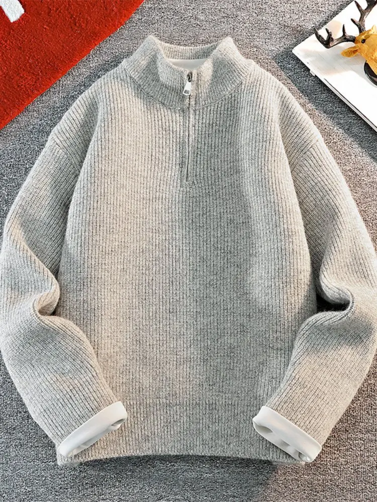 

Мужской вязаный свитер свободного кроя на молнии с длинным рукавом, осенне-зимний, в американском ретро-стиле, уютная верхняя одежда, комфортный, мягкий, толстый