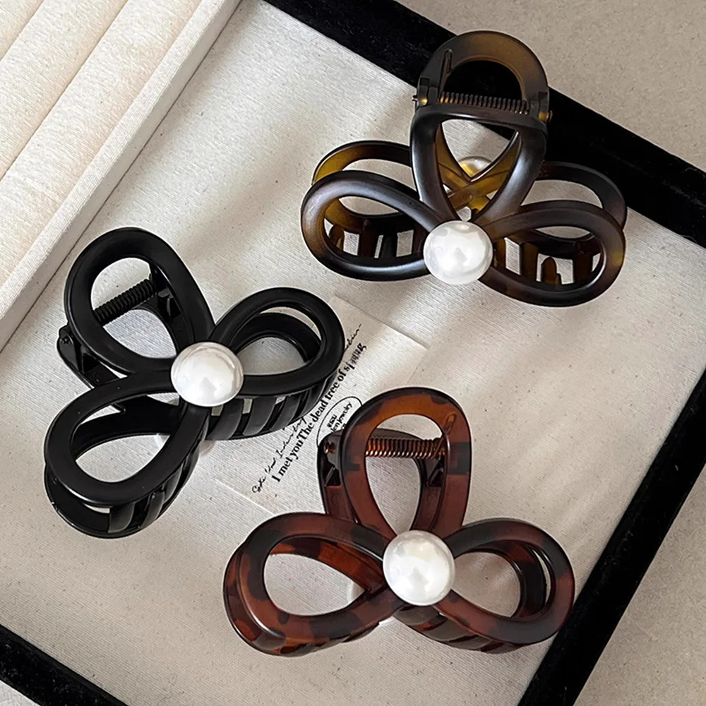 Pinzas para el pelo con lazos acrílicos para mujer, horquilla con perlas, pinza para el pelo, accesorios para el cabello, Mini niñas, tocado, 8cm