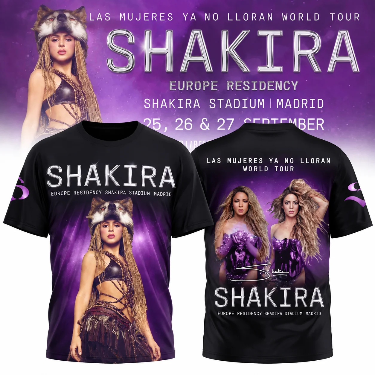 Shakira World Tour Double‑Sided Print T‑Shirt, Las Mujeres Ya No Lloran Tour Short Sleeve Tee, Men Women Casual Oversized Music