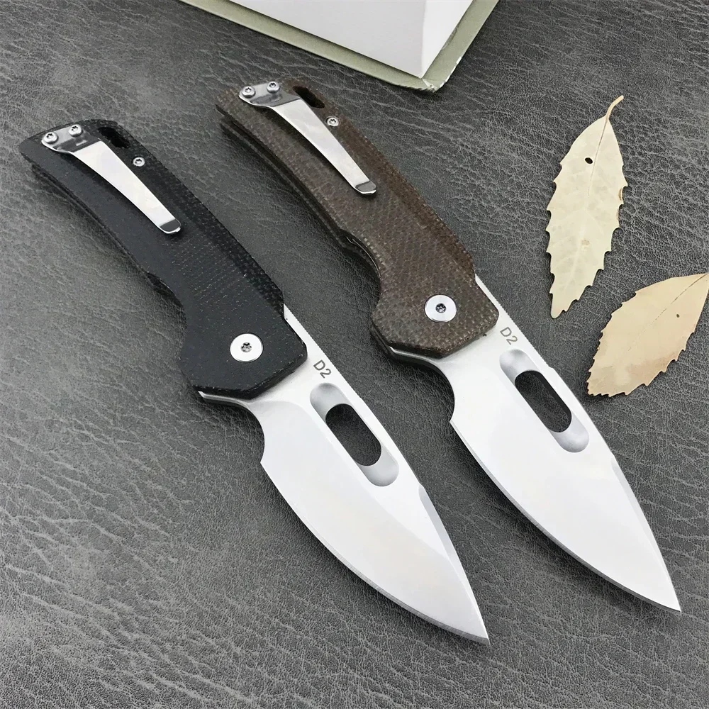 HUAAO Folding Knife D2 Steel Linen Handle with Magazine Holder Outdoor Camping Portable EDC Tool Survival Knife Everyday Carry