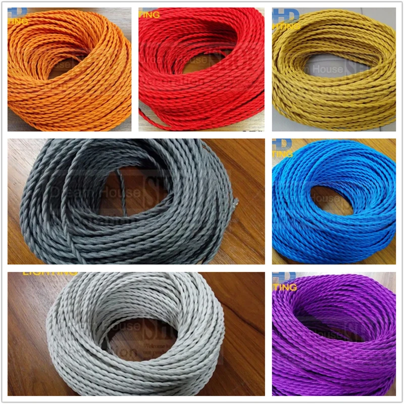 10m/lot Antique Cloth Covered Electrical Cord Vintage Fabric Braided Lamp Cable Retro Pendant Lamp Wire 2*0.75MM