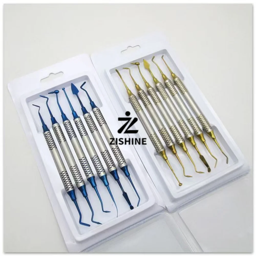 6Pcs Dental Composite Resin Filling Instrument Titanium Coated Restorative Spatula Carver Non Stick Double Ended Dentistry Tools