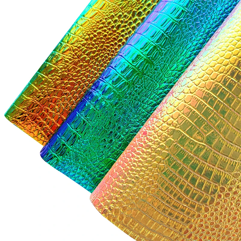 30X135CM Rainbow Alligator Skin PU Leather Fabric Embossed Faux Leather Fabric Crocodile Fabric Leather Upholstery Fabric DIY