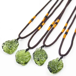 Natural Unique Green Crystal Quartz Necklace Moldavite Pendant Meteorite Healing Energy Unisex Necklace Sweater Chain Jewelry