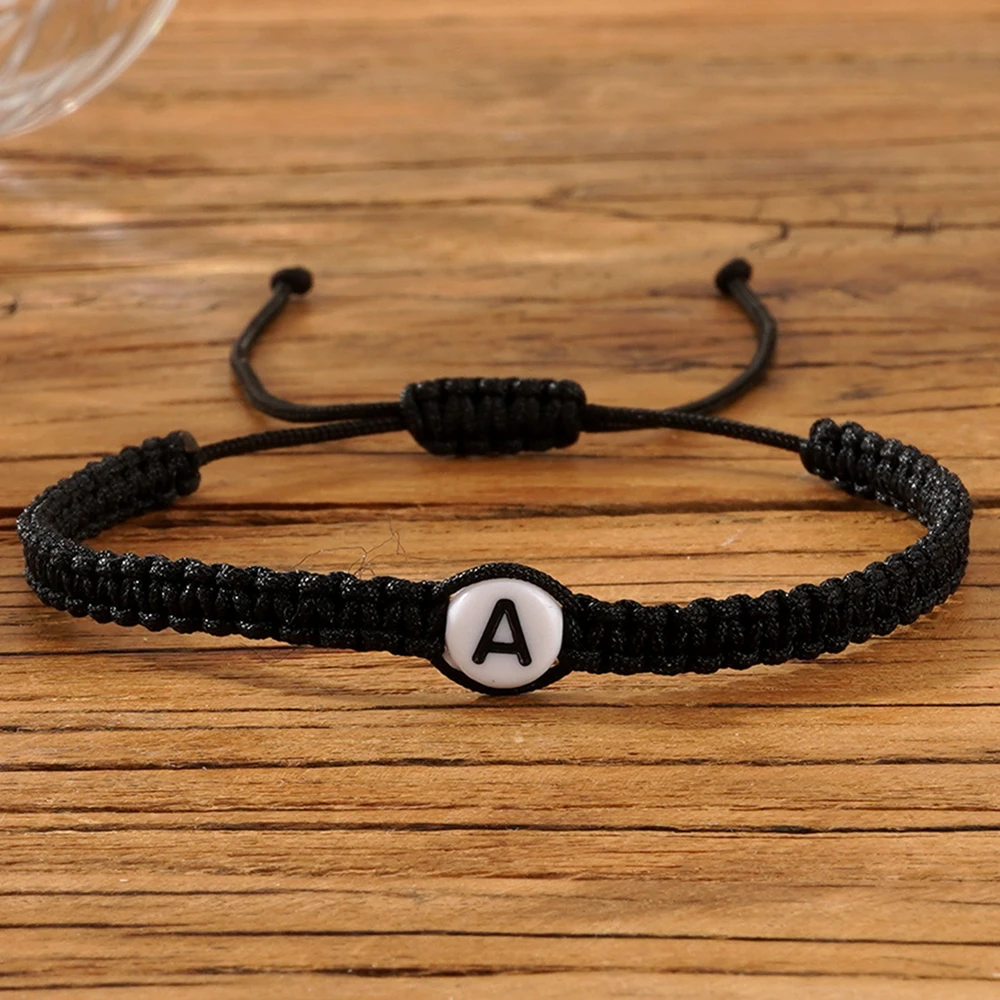 Personalized Letter Bracelet for Women Men Adjustable Black Macrame String Bracelet Minimalist Initial Alphabet Charm Bracelets