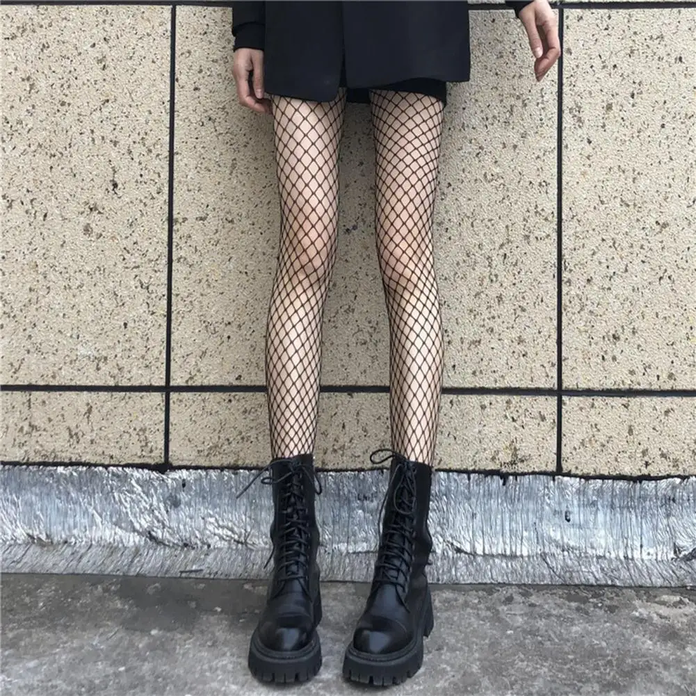 ผู้หญิง Pantyhose SLIM FIT ถุงน่อง Fishnet ตาข่ายสีทึบ Hollow OUT Skinny ตกแต่งขานุ่มยืดหยุ่นผู้หญิงถุงน่องสูง