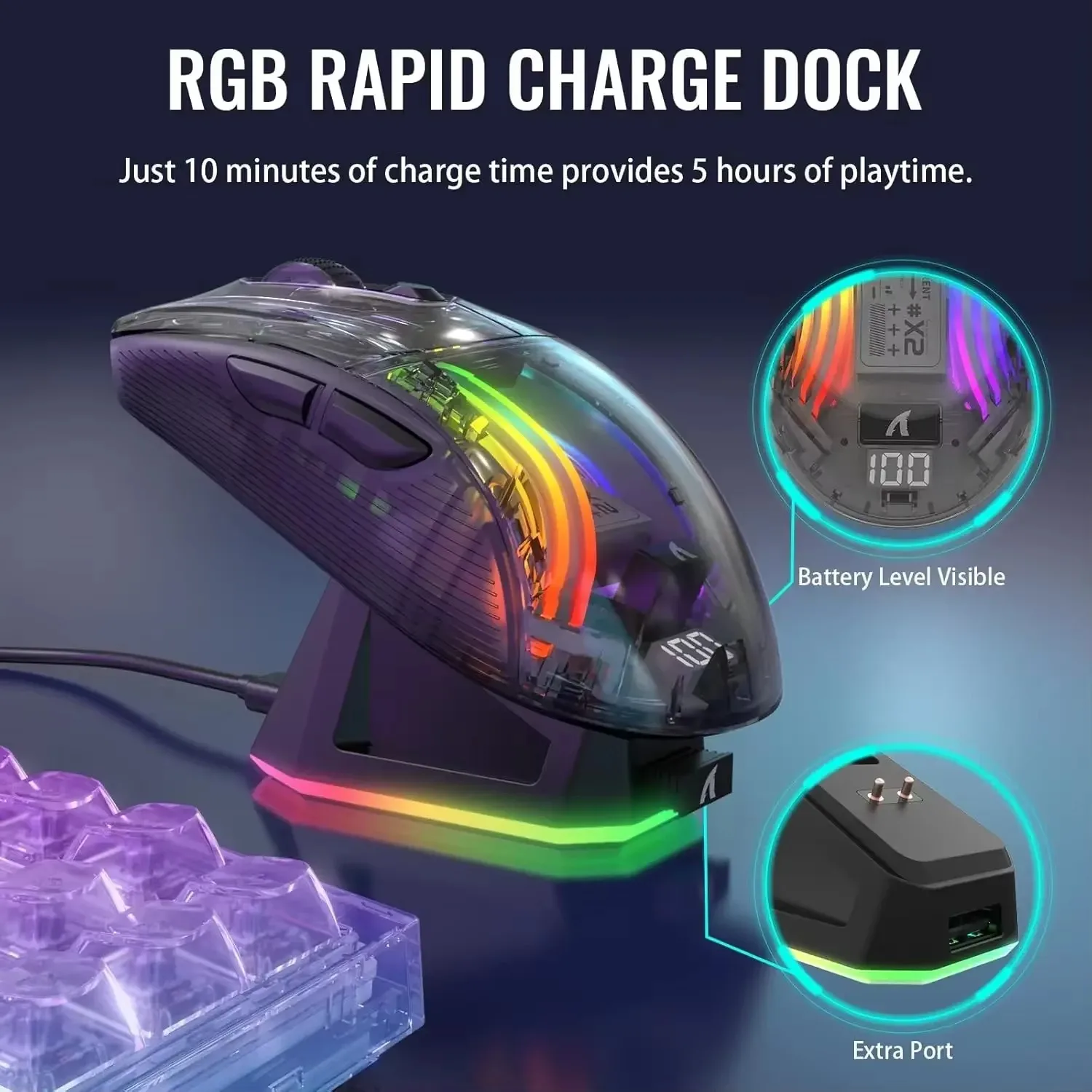 ATTACK SHARK X2 Pro Triple Mode Wireless Transparent Shell Gaming Mouse RGB Rechargeable 4000 DPI Rechargeable Dock Mouse