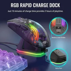ATTACK SHARK X2 Pro Triple Mode Wireless Transparent Shell Gaming Mouse RGB Rechargeable 4000 DPI Rechargeable Dock Mouse