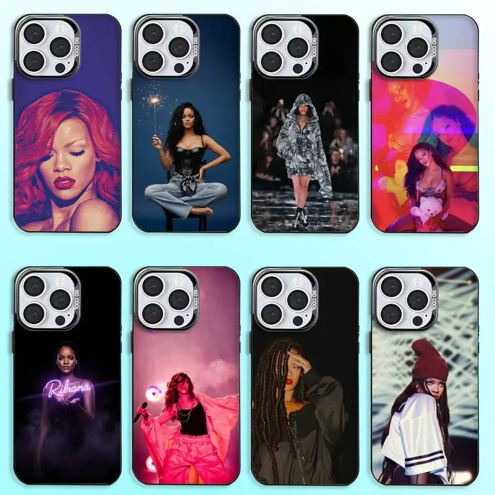 

Pop Singer R-Rihanna Phone Case For iPhone17,16,15,14,13,12,11 Plus,Pro Max Colored Silver Plated Inside Cover