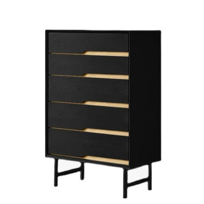 

olid wood ash wood black chest of drawers household living room storage drawer locker bedroom bedside cabinet