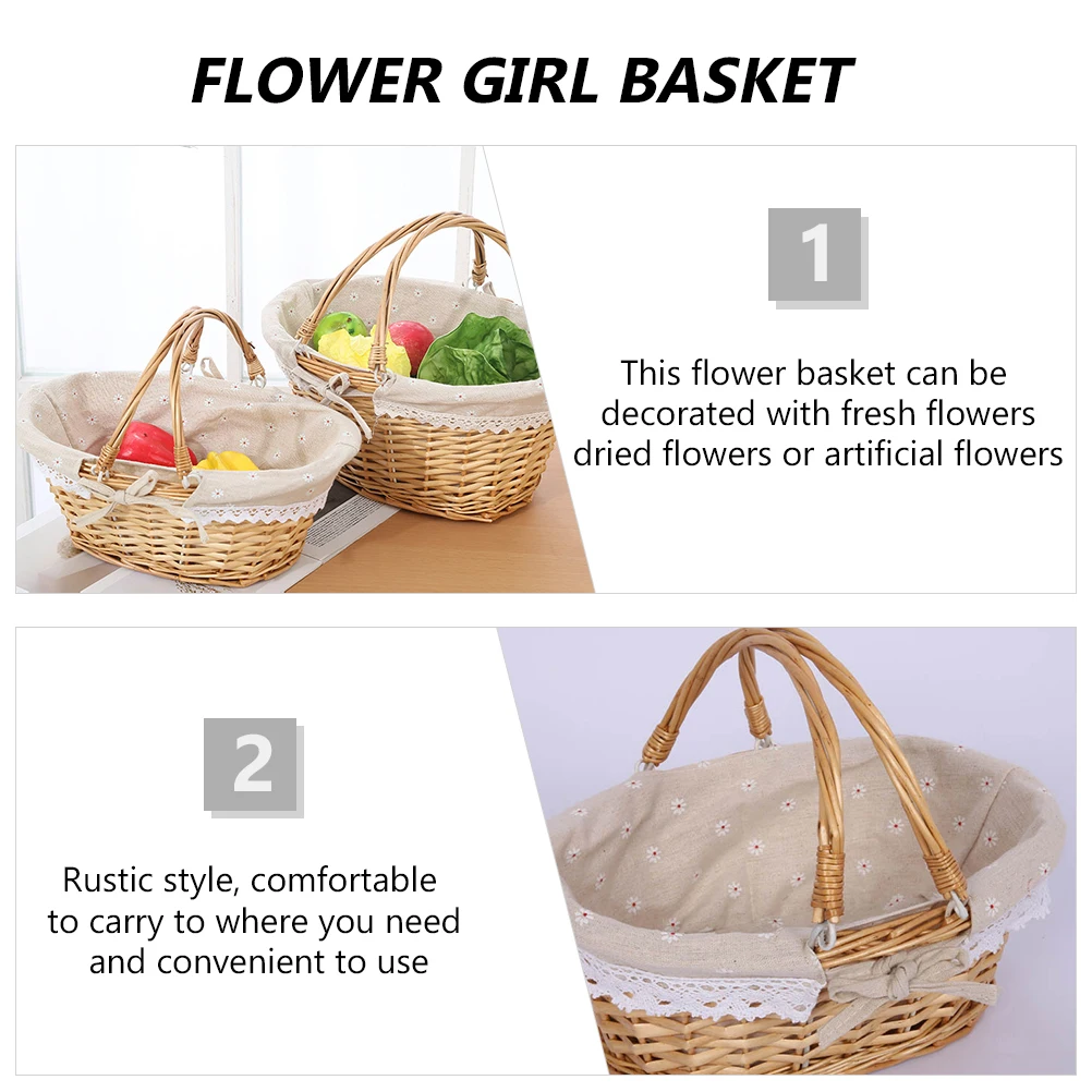 

1pc Picnic Basket Woven Storage Baskets Small Decorative Willow Material Handwoven Rustic Style Vegetable Flower Girl