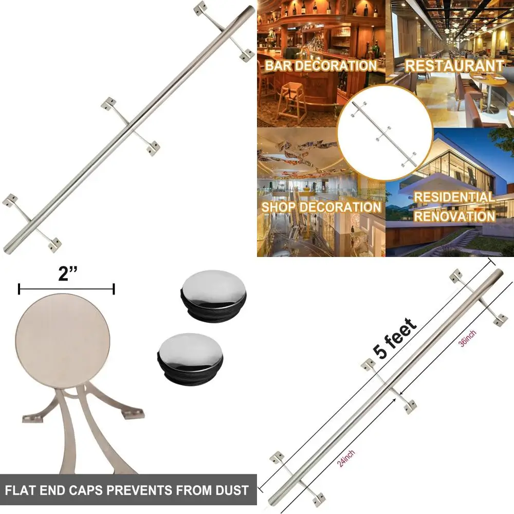 

2 Diameter Stainless Steel Foot Rail Kit with Floor and Wall Mounts for Indoor/Outdoor Bar Use