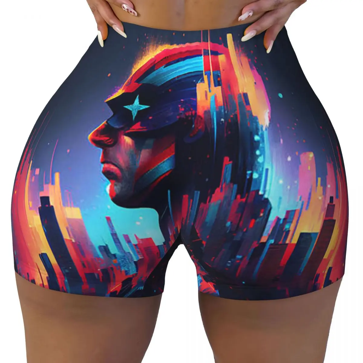 Custom Captain America Colorful Running Volleyball Gym Shorts Women's Athletic Workout Yoga Shorts