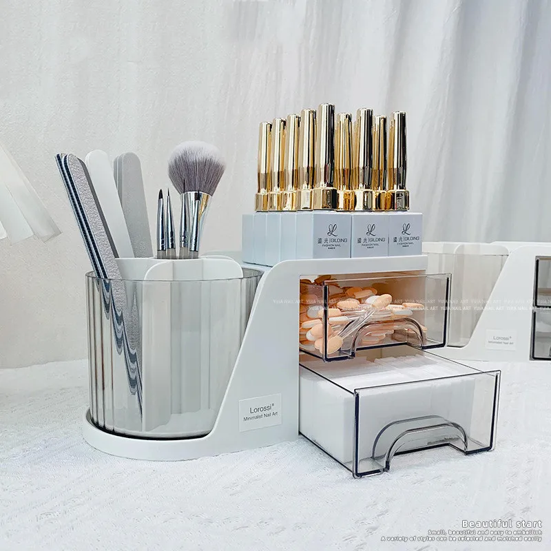 

Nail Art Tools Storage Box Multi-functional Rotatable Nail Accessories Organizer Box Makeup Brush Holder Manicure Pen Organizer