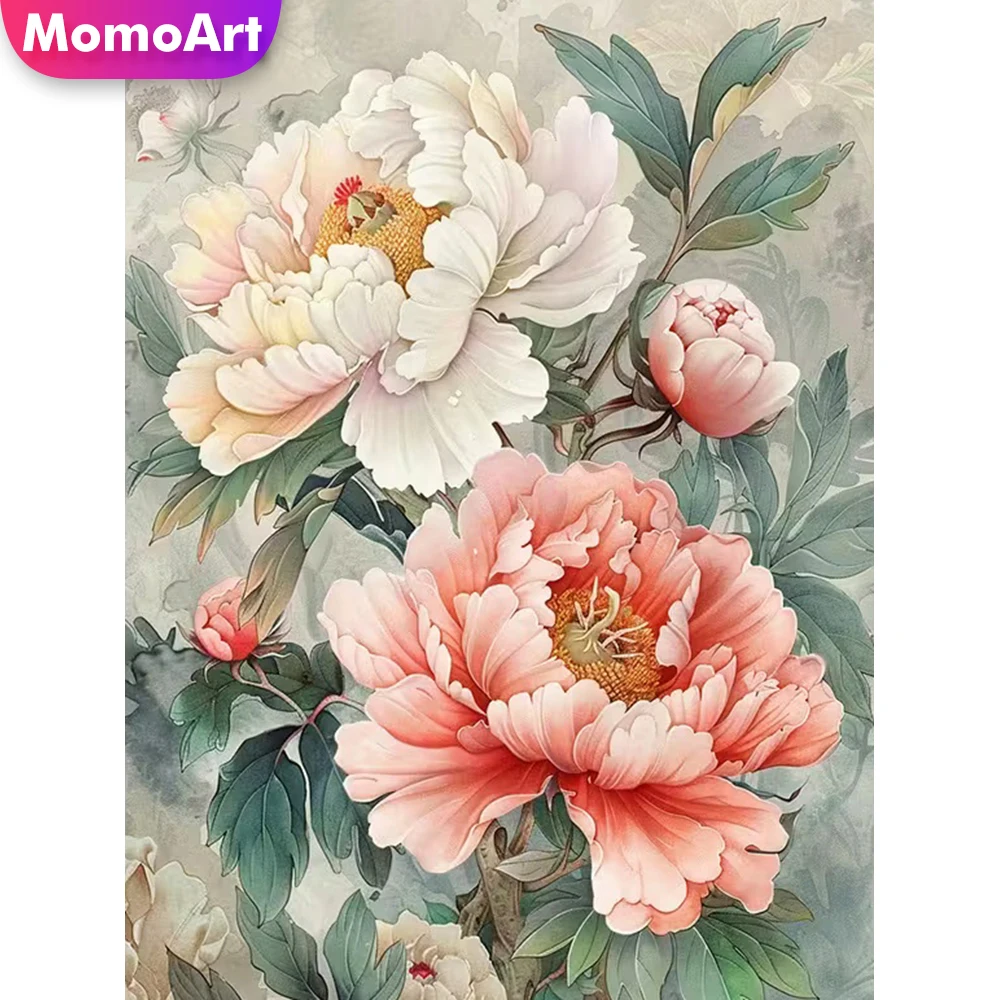 Momoart 5D-Diamant-Mosaik zum Selbermachen, Pfingstrosen-Blumenbild mit Strass, Diamant-Gemälde, Kreuzstich, Stickerei, Heimdekoration