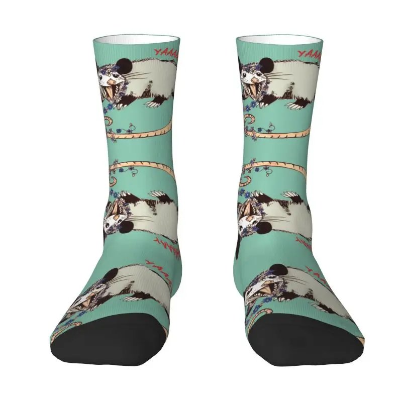 Daisy Chain Opossum Possum Yaaaas Mens Crew Socks Unisex Novelty 3D Printing Animal Dress Socks