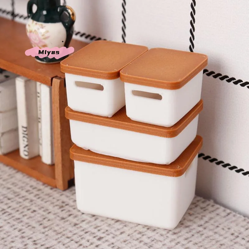 4 قطعة حقيبة تخزين مصغرة مع غطاء ل 1/12 دمية صندوق تخزين المواد الغذائية نموذج بيت الدمية اكسسوارات لعبة