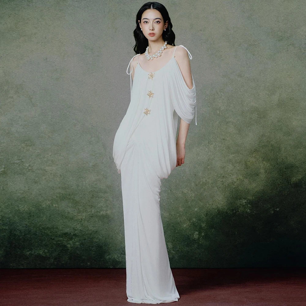 

Exquisite White Jersey Evening Dress Classic Scoop Mermaid Homecoming Dresses Fashion Sweep Train Customized Celebrity Gowns