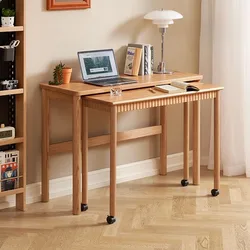 Solid wood desk, movable oak minimalist office desk