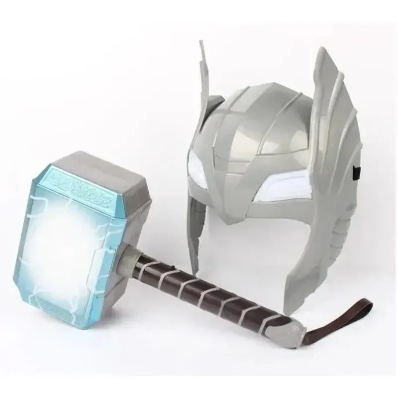 Superhero Thor LED Light Emitting Sound Helmet Mask Hammer Cosplay Accessories Cosplay Party Costume Props