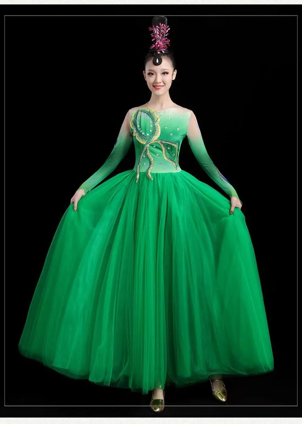 Chinese Classical Dance Clothing Women's Rhinestone Dress with Plate Skirt Professional Woman Oriental Dance Costume