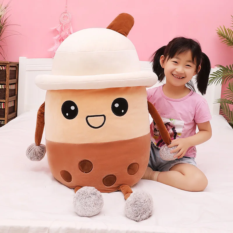 New Hot Gift Cartoon Fruit Bubble Tea Cup Shaped Pillow Real-life Stuffed Soft Back Cushion Funny Animal Plush Toy for Kids Baby