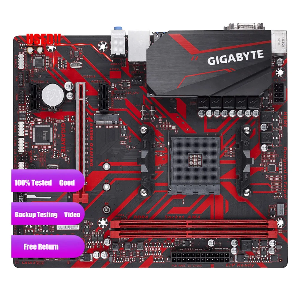 

Used Gigabyte GA B450M GAMING B450 /2-DDR4 DIMM /M.2 /USB3.1 /Micro-ATX /Max-32G Double Channel AM4 Motherboard