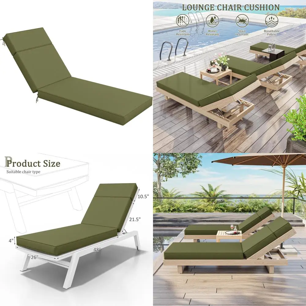 

Outdoor High-Density Foam Chaise Lounge Cushions 80x26x4, Waterproof with Ties, Comfortable Patio Furniture Cushions